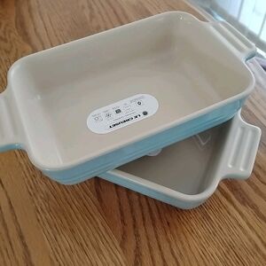 NWT-(2) 7.25"x 5"  18cm Le Creuset Sky Blue Rect Stoneware/Enamel Baking Dishes